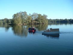 Captain Pugwash and his crew ferry the fireworks to their island launch site.